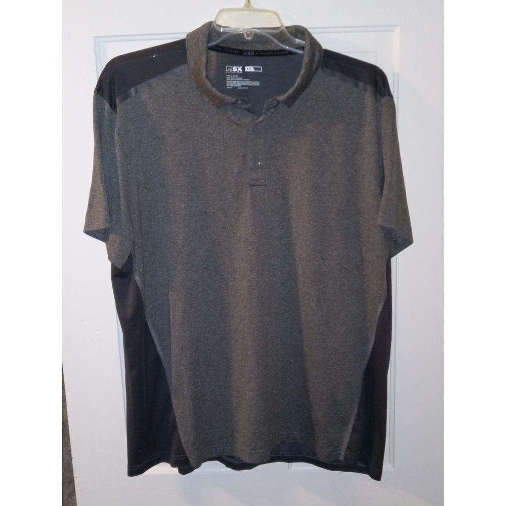 MSX Michael Strahan Polo Shirt Mens XXL Gray Black Colorblock Performance Mesh